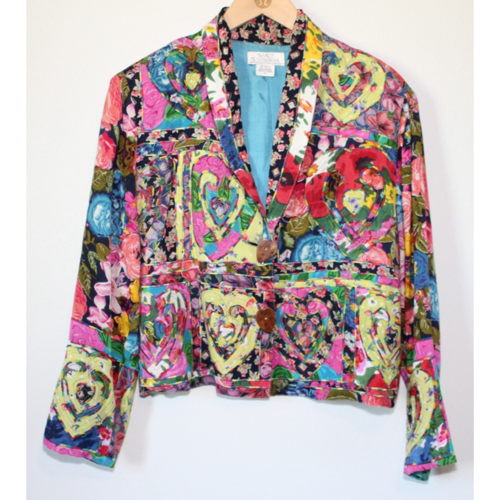 *Flawed* Sandy Starkman Embroidered Jacket Heart Floral Small Art to Wear Boho - Picture 3 of 16